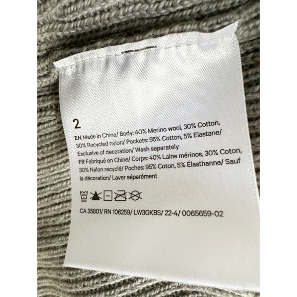 Lululemon Knit Cardigan Merino Wool Cotton Blend Gray Size 2 Pockets Long Length - Picture 8 of 8